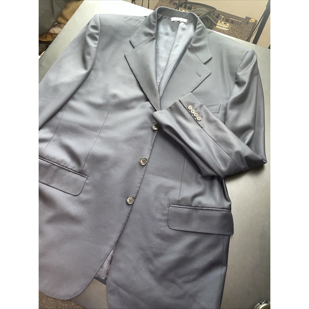 Belvest 46R Deep Navy Wool 3 Button Super 100 Blazer Pockets still sown